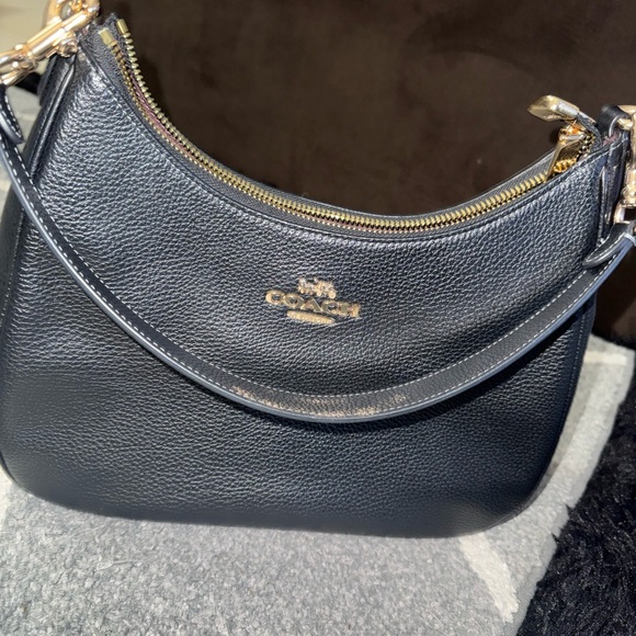 Coach Black Leather Shoulder Bag with Gold Accents